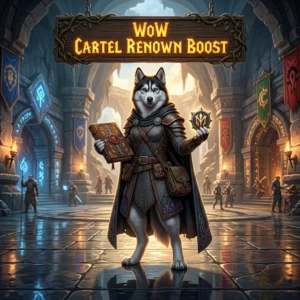 Promotional image for the WoW Cartel Renown Boost service in World of Warcraft