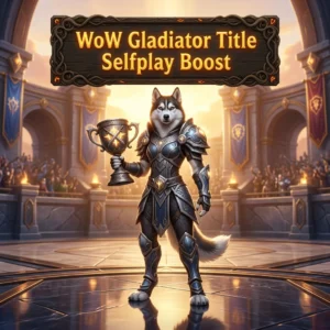 Promotional image for the WoW Gladiator Title Selfplay Boost service in World of Warcraft