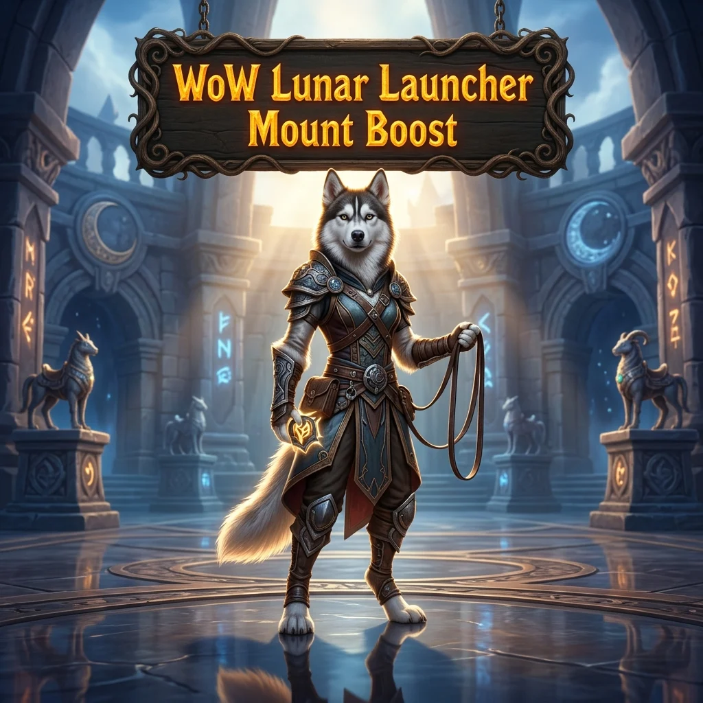 Promotional image for the WoW Lunar Launcher Mount Boost service in World of Warcraft