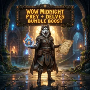 Promotional image for the WoW Prey+Delves Bundle Boost in WoW Midnight service