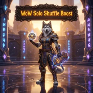 Promotional image for WoW Solo Shuffle Boost, a service focused on World of Warcraft Solo Shuffle content.