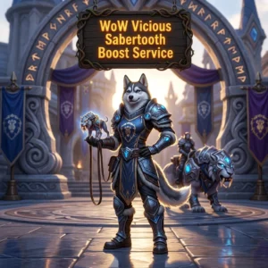 Promotional image for the WoW Vicious Sabertooth Boost Service