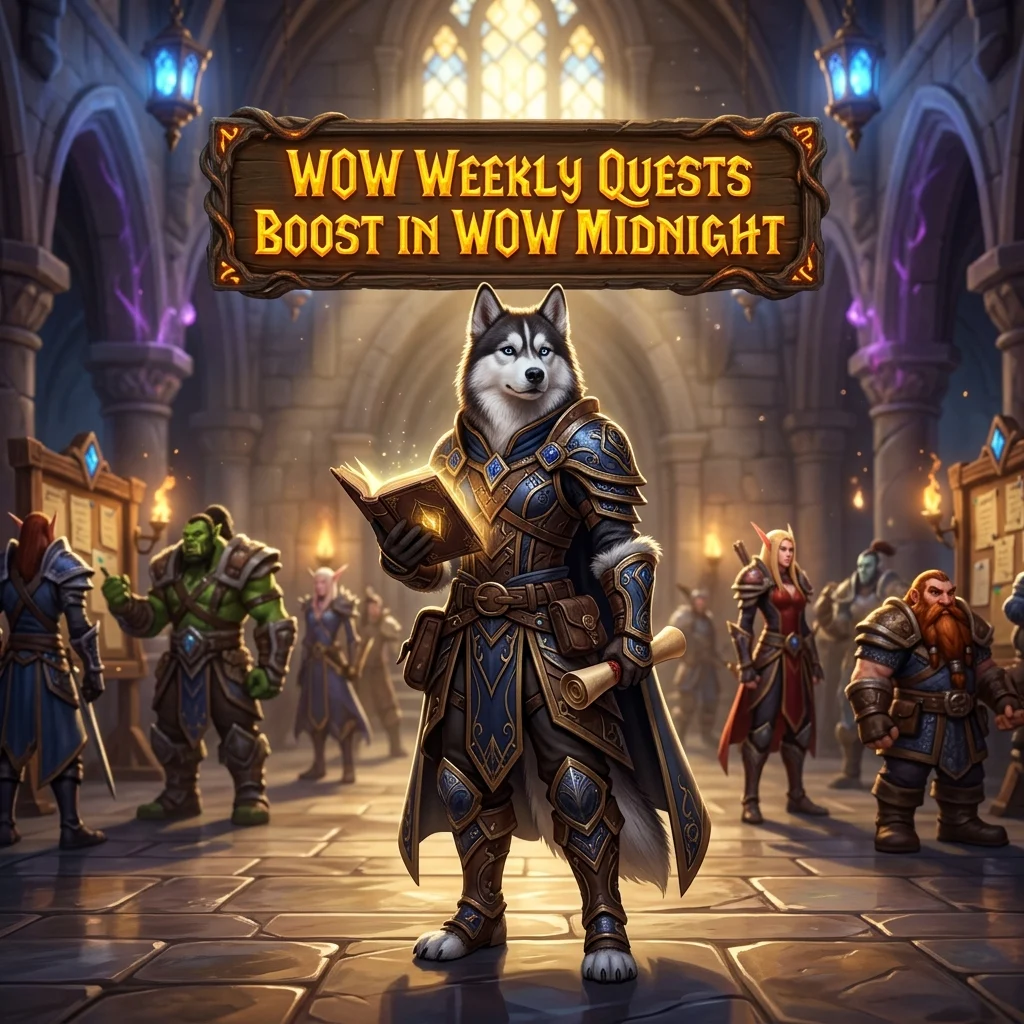 Promotional image representing WoW Weekly Quests Boost in WoW Midnight, a service for boosting weekly quests in WoW.