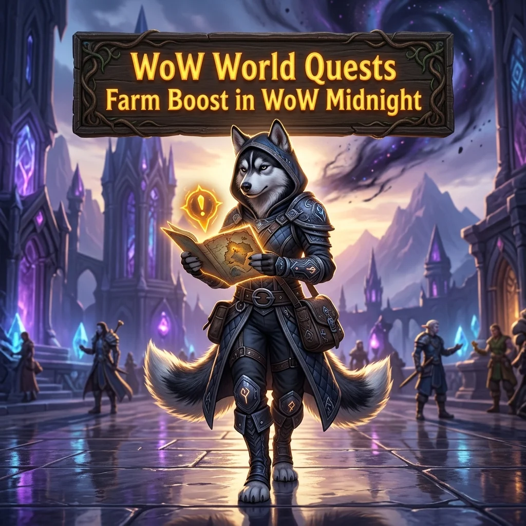 Promotional image representing WoW World Quests Farm Boost in WoW Midnight