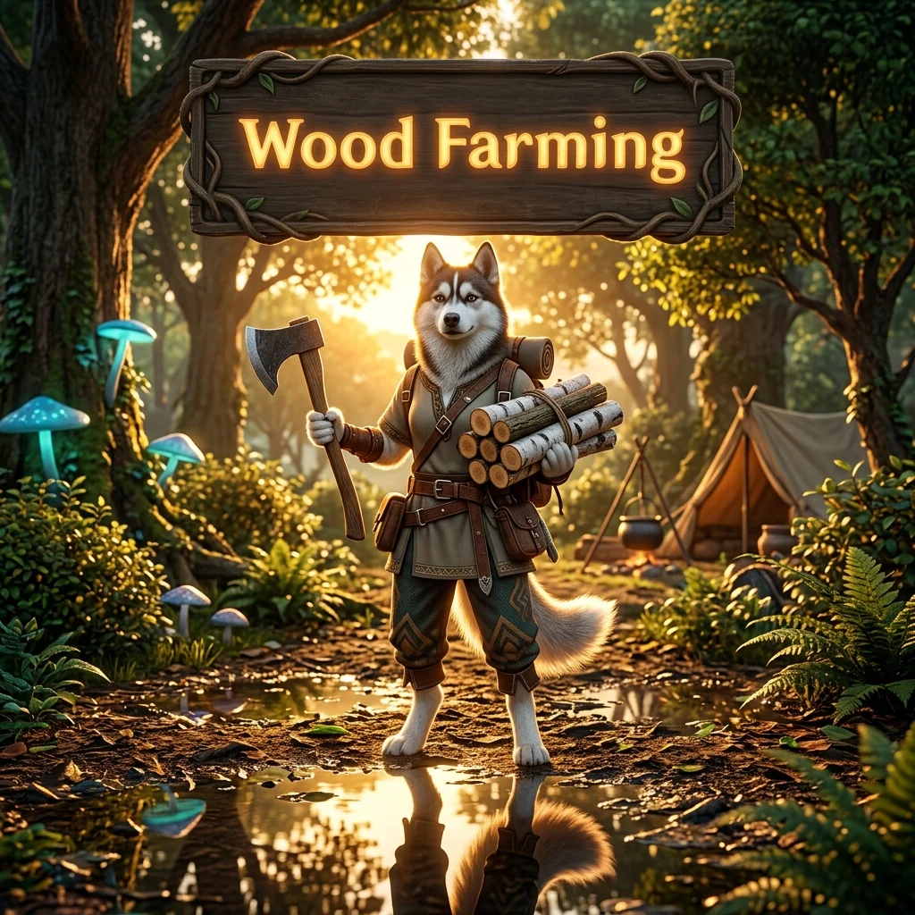 Promotional image representing the Wood Farming Boost service for wood resource gathering in Genshin Impact.
