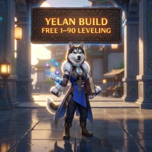 Promotional image for the Yelan Build Free 1–90 Leveling Boost service in Genshin Impact.