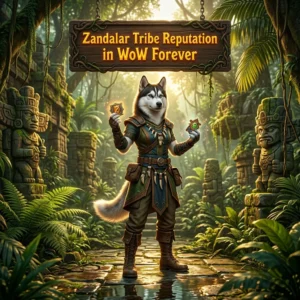 Promotional image for the Zandalar Tribe Reputation Boost in WoW Forever service.