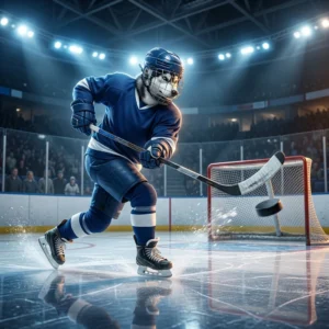 Тематична спортна илюстрация за вкарване на голове в NHL 26, без четим текст или знаци
