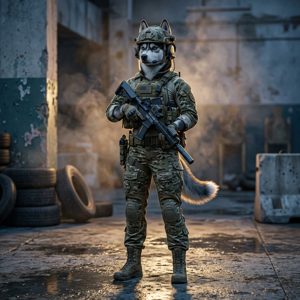 عمل فني ترويجي لخدمة الاستعانة بمحترف في لعبة Wardogs، مع مشهد مرئي مستوحى من أجواء اللعبة
