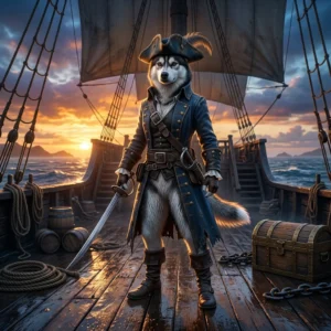 مشهد فني مستوحى من لعبة Sea of Thieves يعرض أجواء بحرية ومغامرة دون نصوص أو علامات واضحة