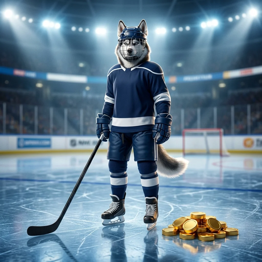 عملات افتراضية مرتبطة بلعبة الهوكي NHL 26، معروضة في مشهد ترويجي عام من دون نصوص مقروءة أو لافتات