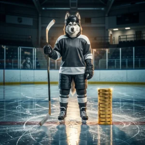 NHL 26 金币购买主题的游戏产品宣传图，围绕冰球运动与虚拟游戏资源展开概括性呈现，未包含可辨识文字或标志，适合用于商品详情页