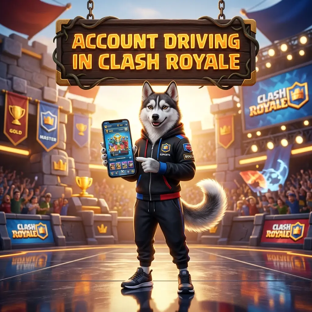 Promotional image for account driving boosting services in the Clash Royale game