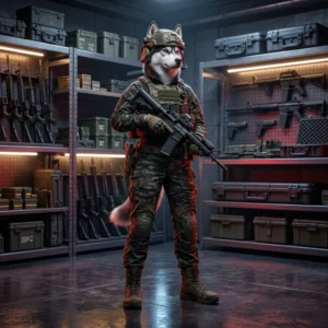 Ilustração de armas iniciais classificadas para uma experiência de combate em WARDOGS, sem texto legível ou sinais visíveis.