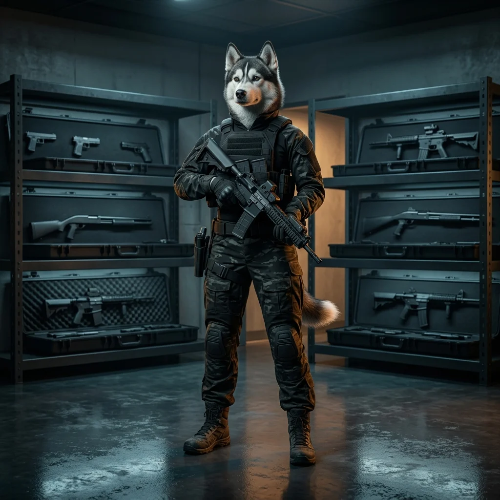 Ilustración promocional de las armas iniciales clasificadas de WARDOGS, sin texto legible.