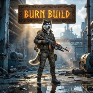 Promotional image for the Burn Build Boost in Once Human service, focused on the named build boost.