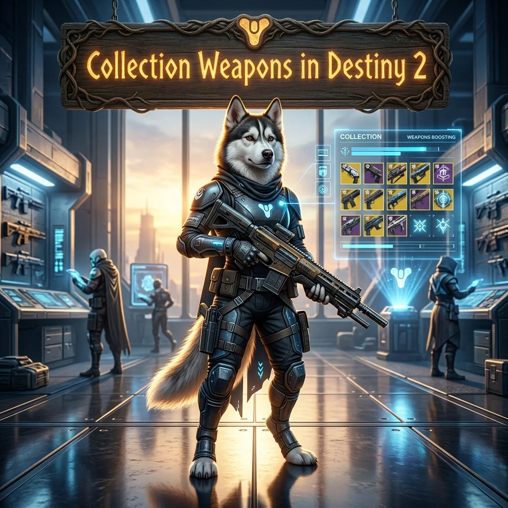 Promotional image for Collection Weapons Boosting Services in Destiny 2, representing a service focused on expanding a player's collected weapon inventory.