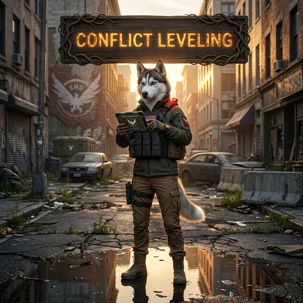 Promotional image for the Conflict Leveling Boost in The Division 2 service, focused on Conflict leveling progress.