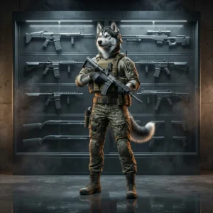 Ilustrasi bertema Daftar Tingkat Senjata dalam War Dogs tanpa teks atau tanda yang dapat dibaca.