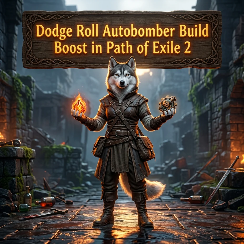 Promotional image for the Dodge Roll Autobomber Build Boost service in Path of Exile 2