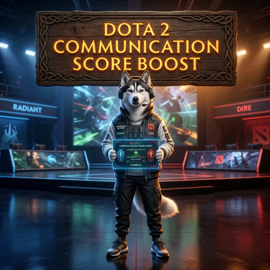 Promotional image representing the Dota 2 Communication Score Boost service for communication score support