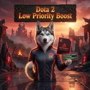 Promotional image representing the Dota 2 Low Priority Boost service offer.