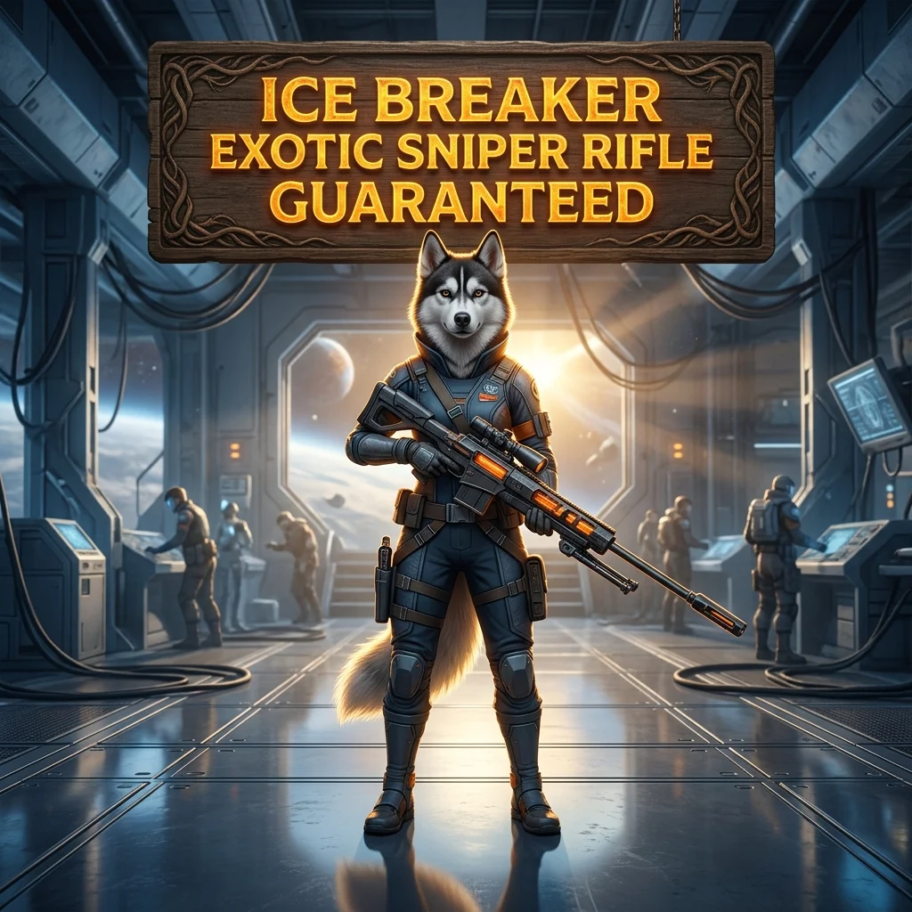 Promotional image for an Ice Breaker Exotic Sniper Rifle guaranteed boost service in Destiny 2.
