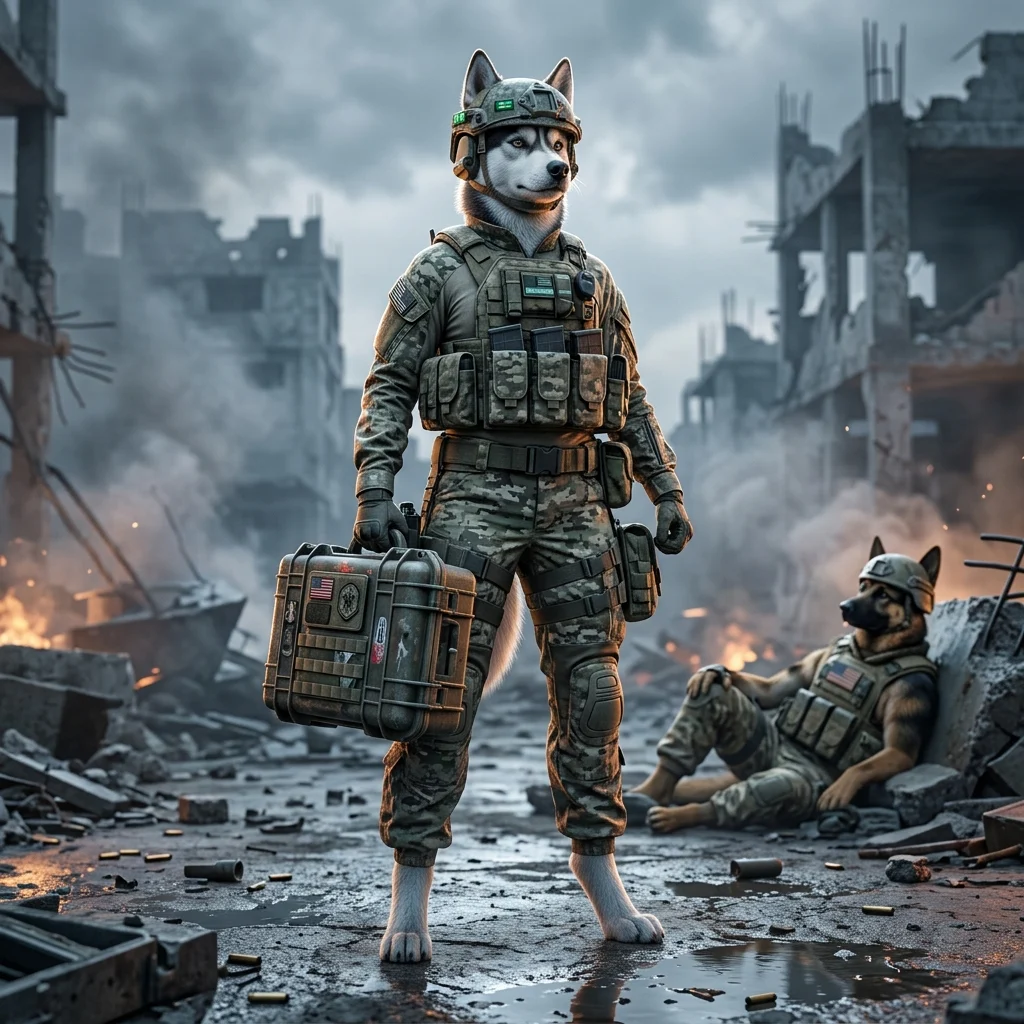 Ilustrasi bertema peran Medic dalam Wardogs yang menyoroti dukungan medis dan kontribusinya bagi tim.