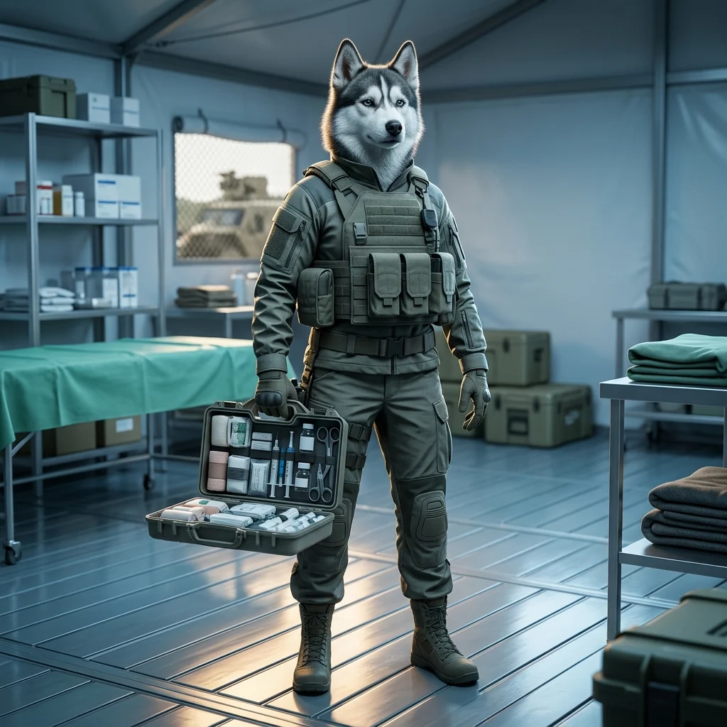 Karya seni promosi bertema manfaat perubatan dalam Wardogs, dipersembahkan tanpa teks atau tanda yang boleh dibaca.