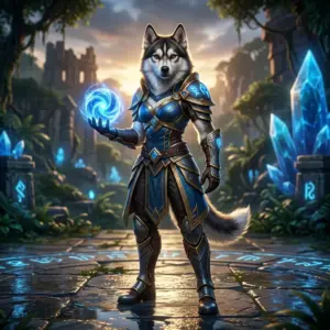Gestileerde fantasie-illustrasie vir League of Legends-dienste, sonder leesbare teks of tekens.