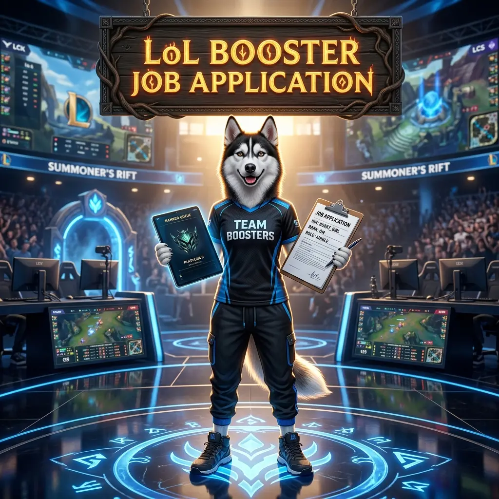 Promotional image for a LoL Booster Job Application representing an application for a League of Legends booster role.