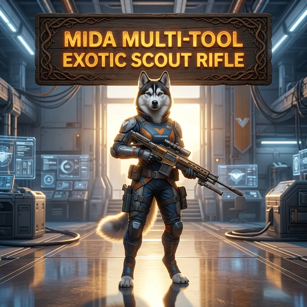 Promotional image for the MIDA Multi-Tool Exotic Scout Rifle Boost service in Destiny 2.