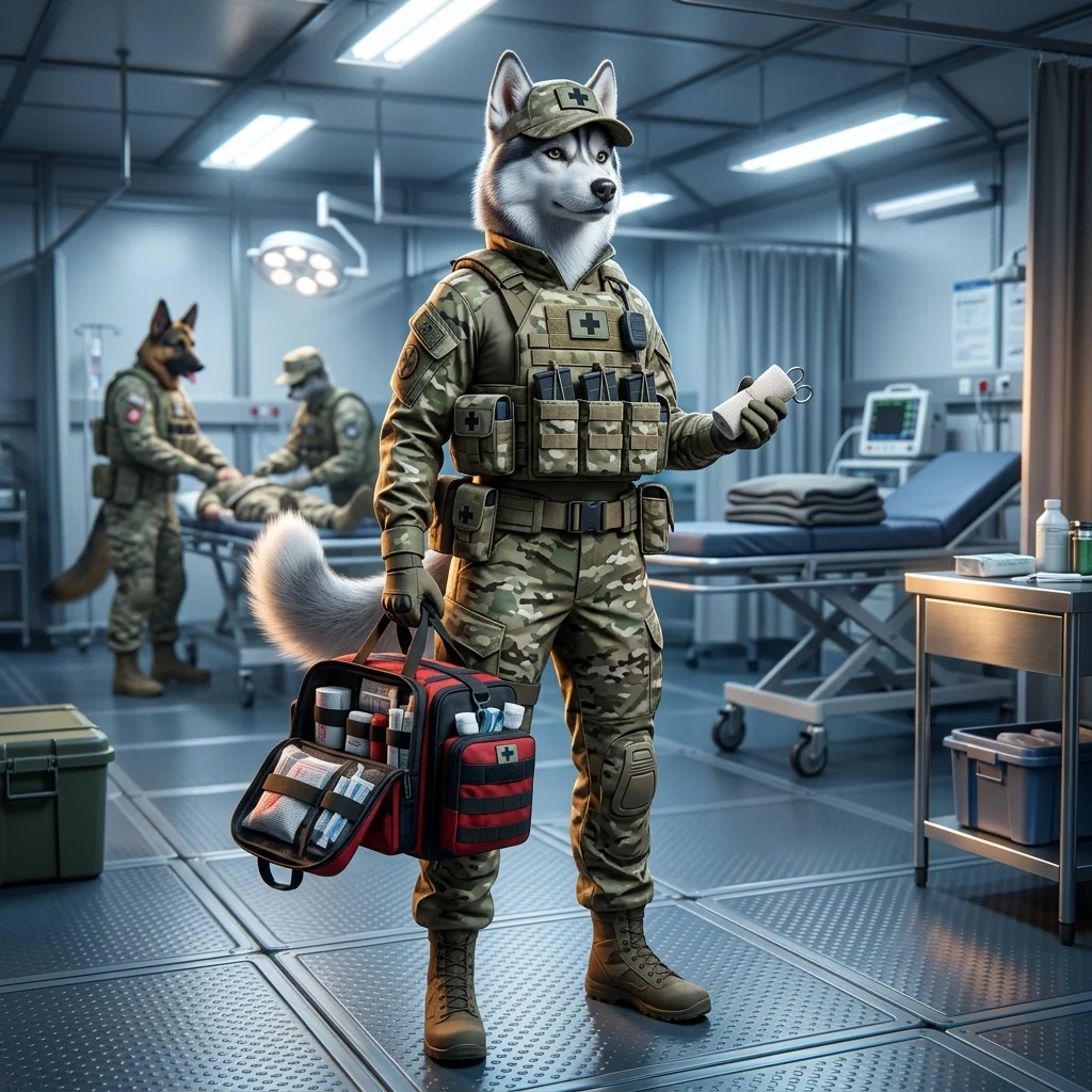 Larawang tampok para sa Mga Kita ng Medic sa Wardogs, na nagpapakita ng temang medikal sa isang larangan ng labanan.