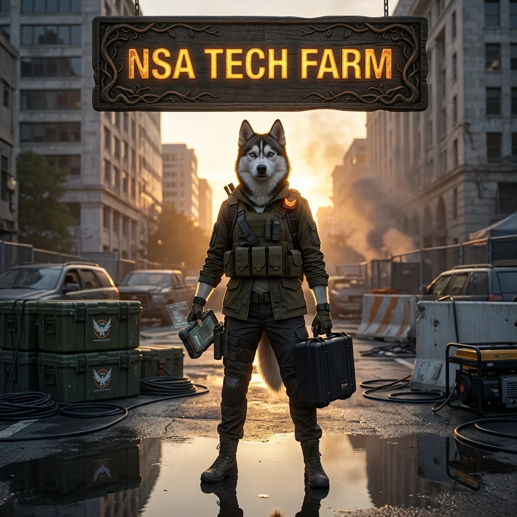 Promotional image for the NSA Tech Farm Boost in The Division 2, a Division 2 boost service focused on tech farming.