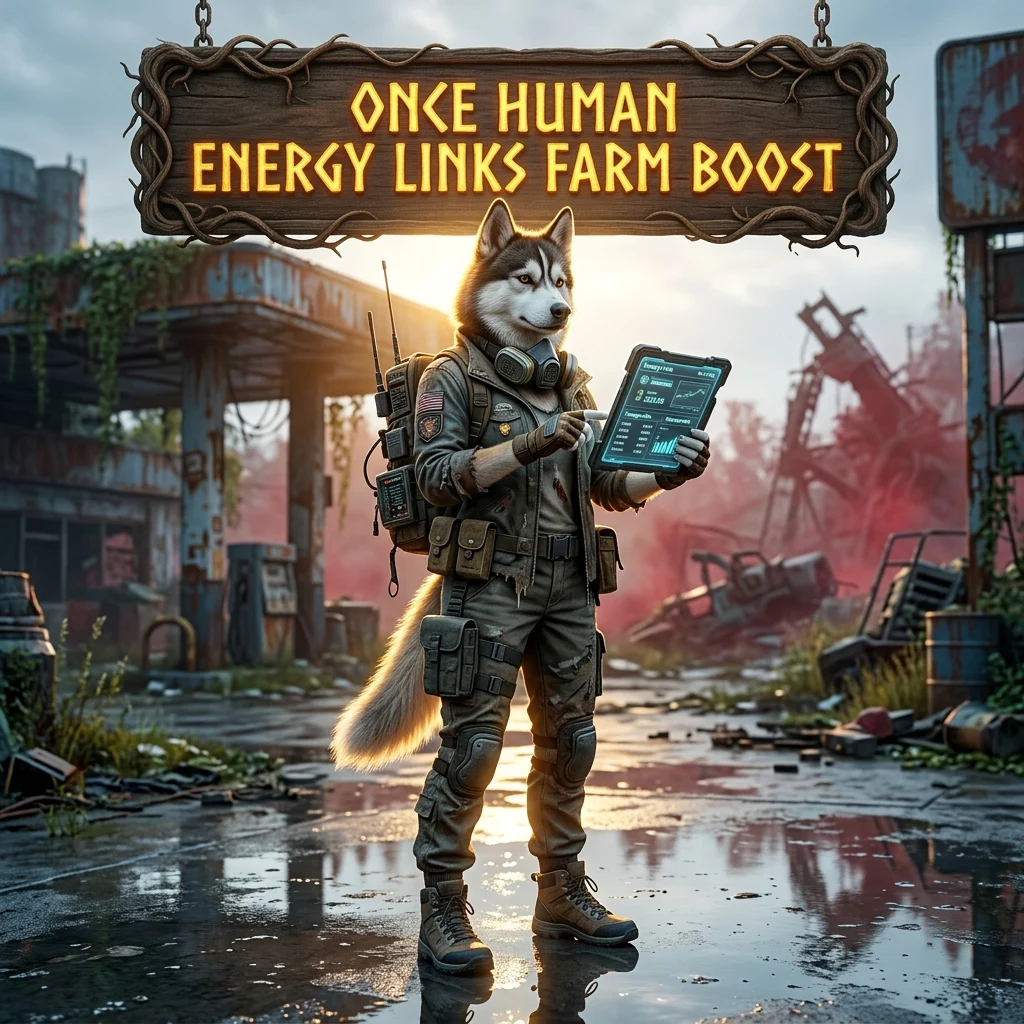 Promotional image for the Once Human Energy Links Farm Boost service, focused on farming Energy Links in Once Human.