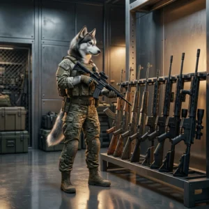 Mchoro wa mada ya Orodha ya Ngazi za Silaha katika War Dogs, unaowakilisha silaha za mchezo bila maandishi yanayosomeka.