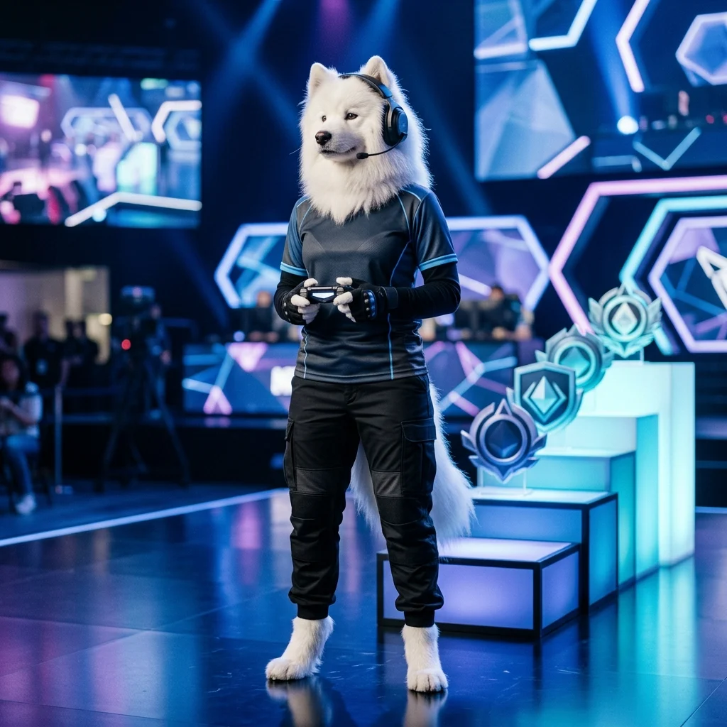 Dynamiczna ilustracja związana z osiąganiem wybranego poziomu MMR w grze, przedstawiająca rywalizację i rozwój umiejętności bez czytelnych napisów.