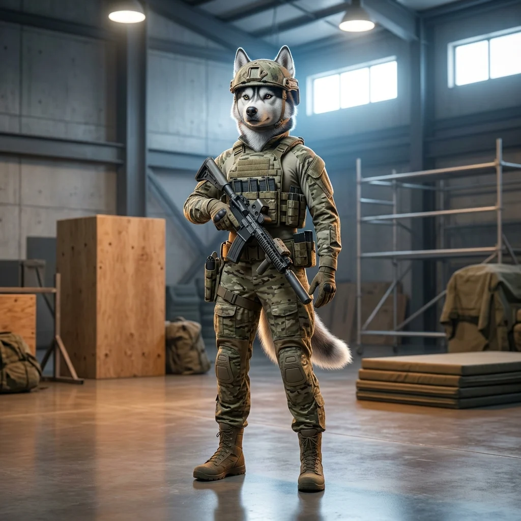 Ilustrasi bertema War Dogs yang menampilkan suasana permainan untuk panduan permulaan tanpa teks atau tanda yang boleh dibaca.