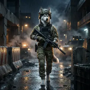 Ilustrasi bertema perkhidmatan peningkatan untuk Call of Duty Modern Warfare 4 tanpa teks atau tanda yang boleh dibaca.