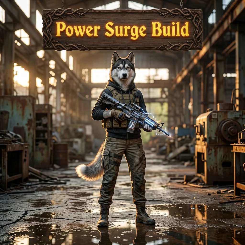 Promotional image for Power Surge Build Boost in Once Human, focused on the named build boost service.