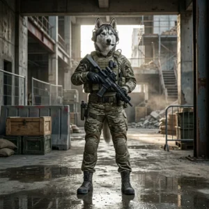 Stilizuota „WARDOGS“ žaidimo tematikos iliustracija, skirta pradedančiųjų gidui.