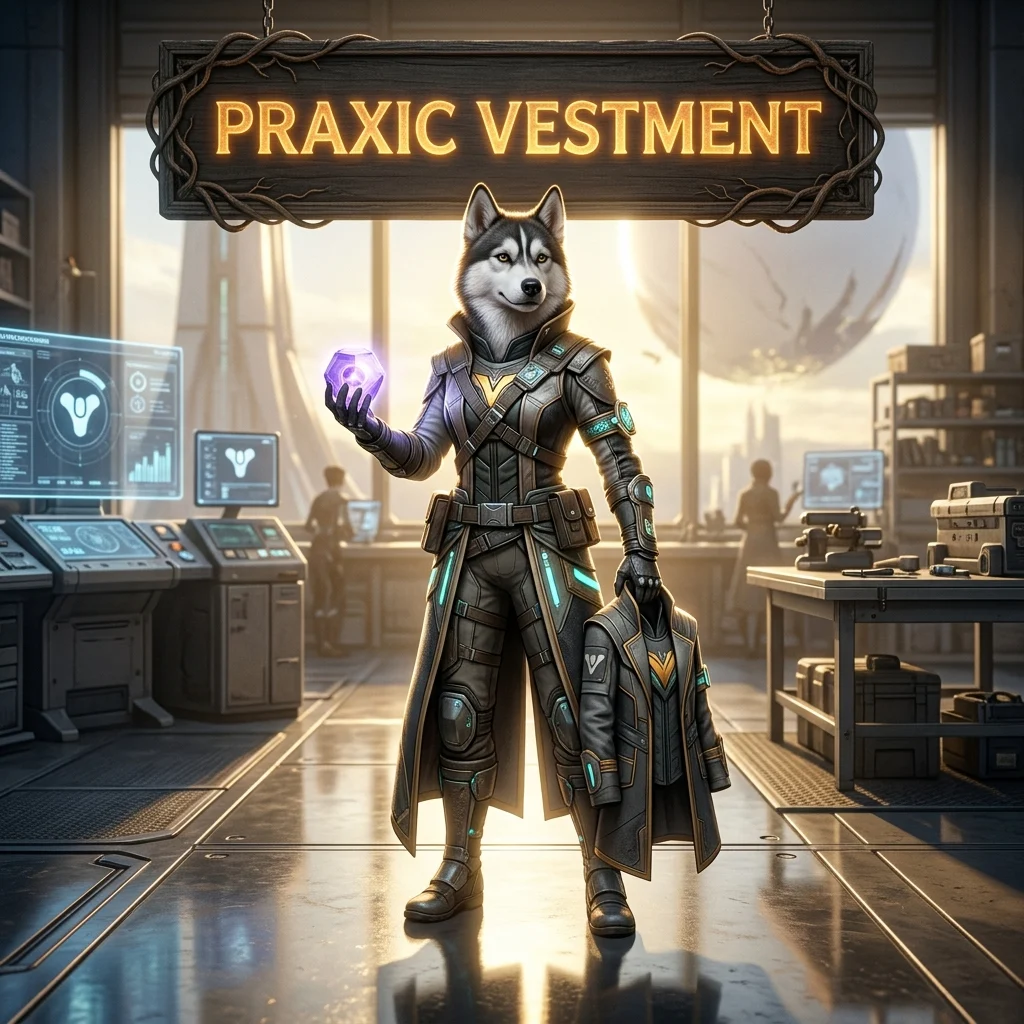 Promotional image for the Praxic Vestment Boost service in Destiny 2, focused on the Praxic Vestment product