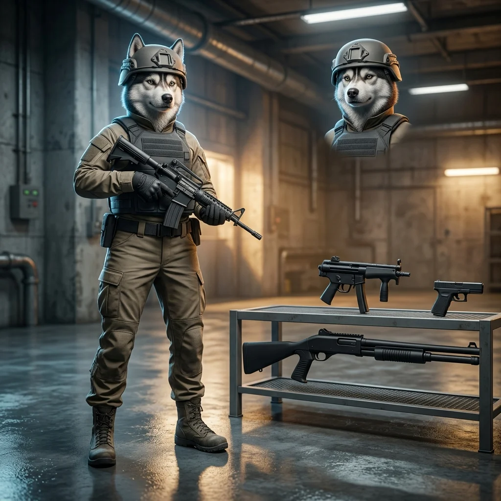 Ilustracja przedstawiająca zestaw broni początkowych omawianych w rankingu do gry WARDOGS, bez czytelnych napisów