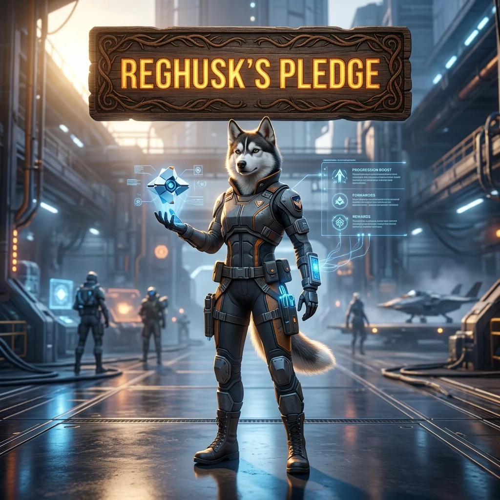 Promotional image for Reghusk’s Pledge Boost service in the Destiny 2 game.