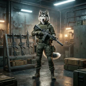 War Dogsi relvade tasemekirja tutvustav mänguillustratsioon ilma loetava teksti või märkideta
