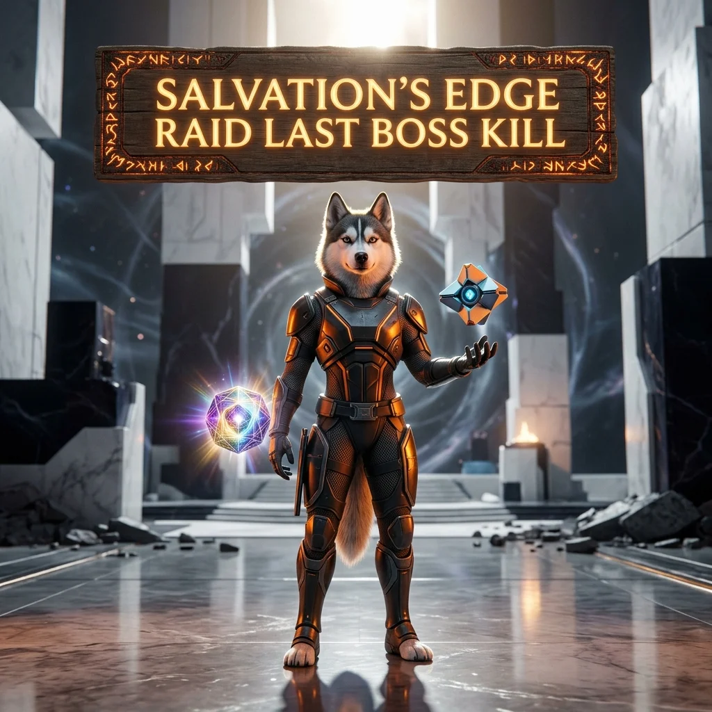 Promotional image for a Salvation’s Edge Raid Last Boss Kill Boost service in Destiny 2, focused on the raid’s last boss encounter.