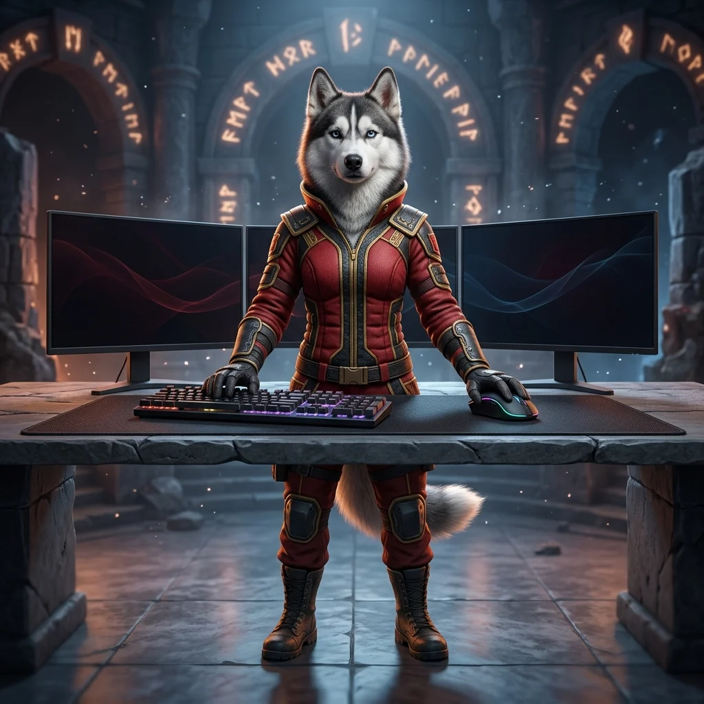 Ilustrasi bertema permainan untuk perkhidmatan peningkatan akaun Dota 2 tanpa sebarang teks atau tanda yang boleh dibaca.