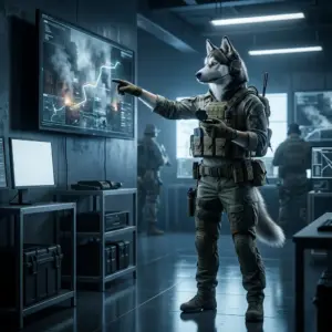 Sõjateemaline videomänguillustratsioon, mis kujutab Modern Warfare 4 juhistega seotud mängukogemust ilma nähtava tekstita.