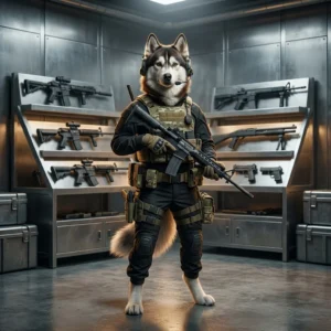 Illustration med våben fra War Dogs, der præsenterer en visuel oversigt over våbnenes placering i en tierliste.