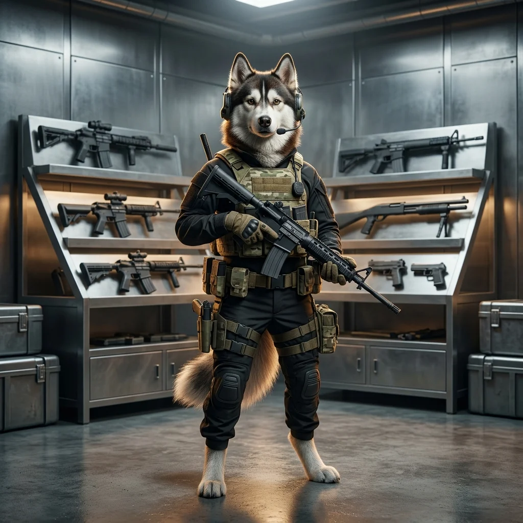 Illustration med våben fra War Dogs, der præsenterer en visuel oversigt over våbnenes placering i en tierliste.